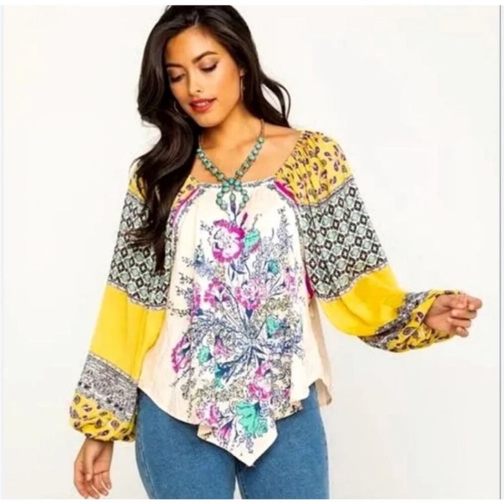 Free People positano printed peasant top